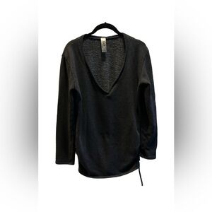 Go Couture Gray Fleece-Lined V-Neck Pullover